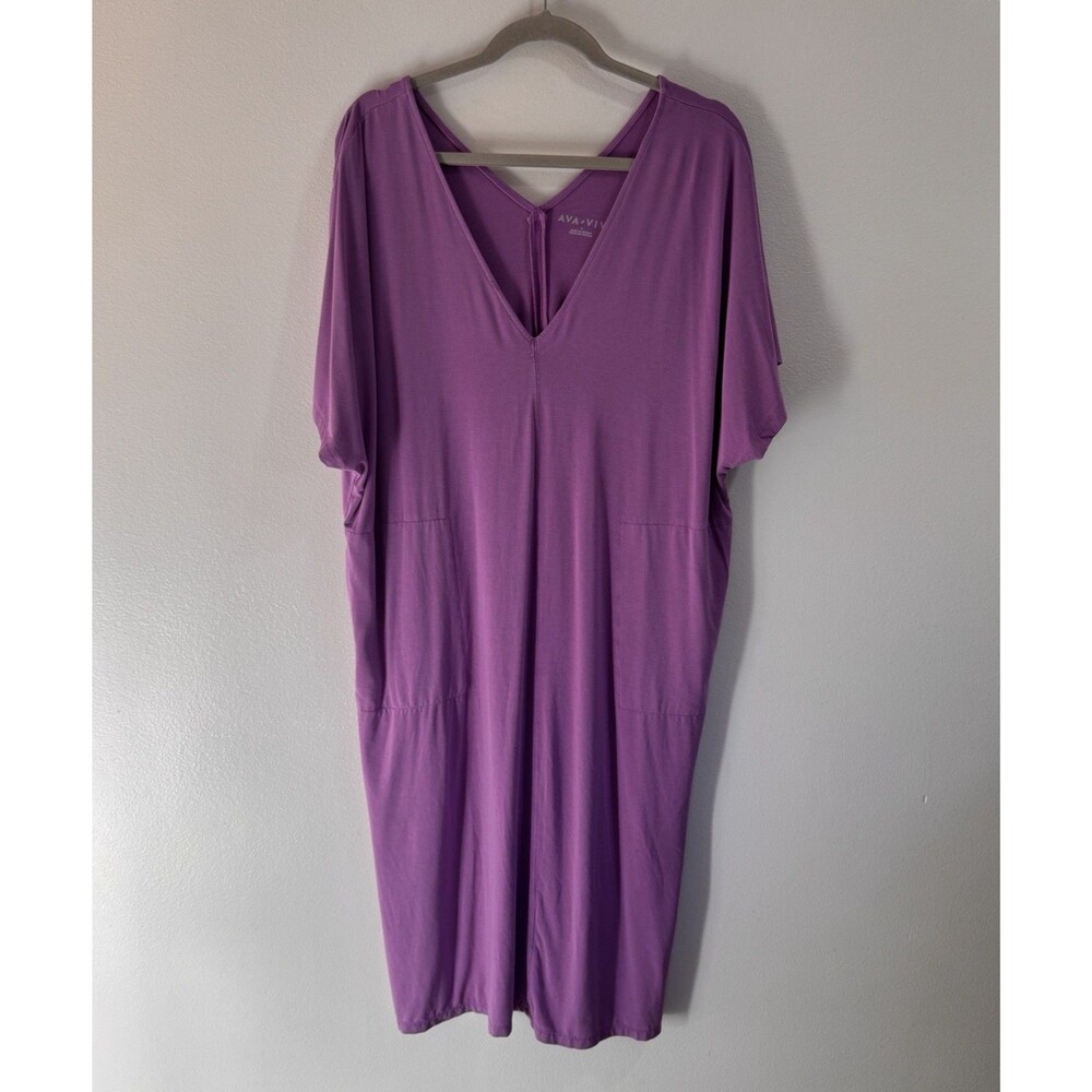Ava & Viv T-shirt Dress Midi X / XL Tunic Fuschia Purple V-neck Jersey Stretch